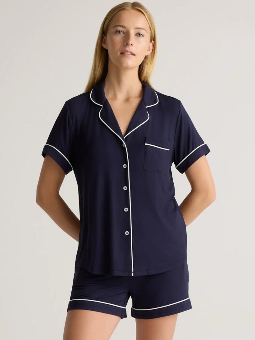Quince Bamboo Jersey Short Sleeve Pajama Set in Deep Navy Size XL